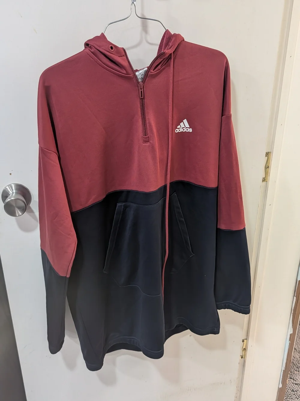 adidas Two-Tone Maroon and Black Half-Zip Hoodie